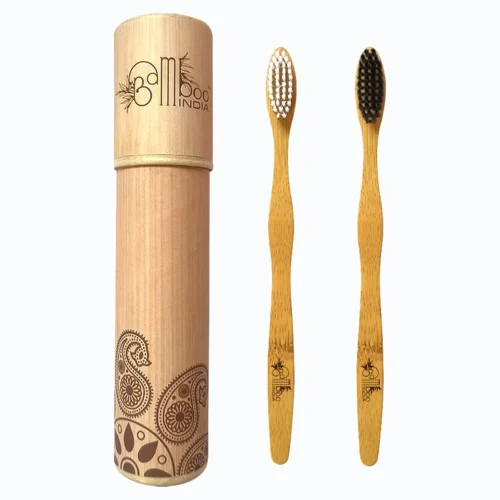 BambooIndia Toothbrush With Soft Charcoal & Medium White Bristles